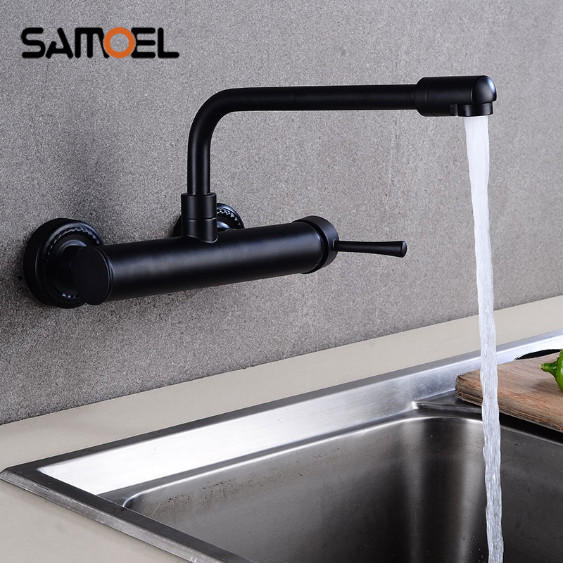 Commercial Kitchen Faucet - 벽걸이형 황동 블랙 주방 믹서, 듀얼