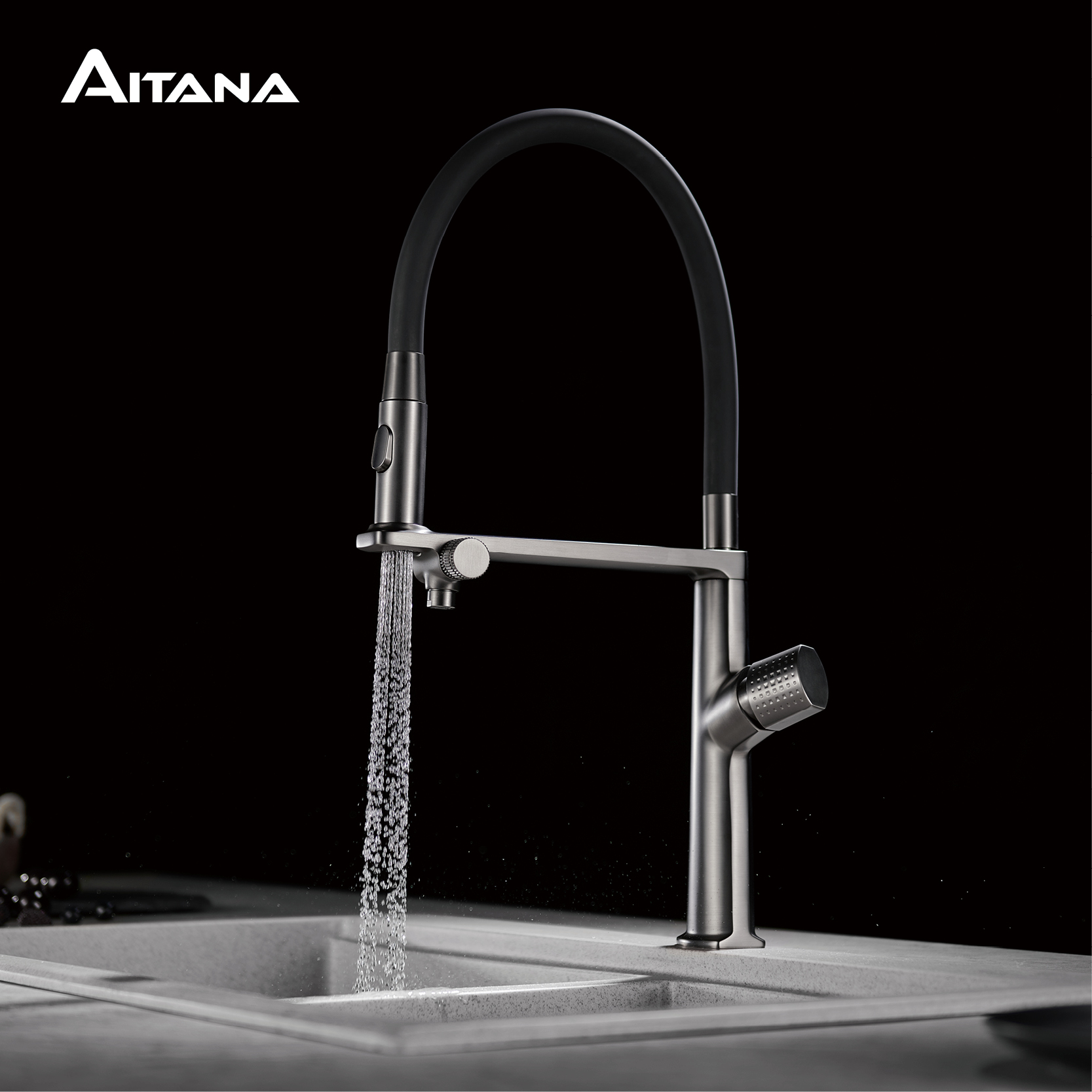 Commercial Kitchen Faucet - 고급 건그레이 황동 주방 수전 1홀