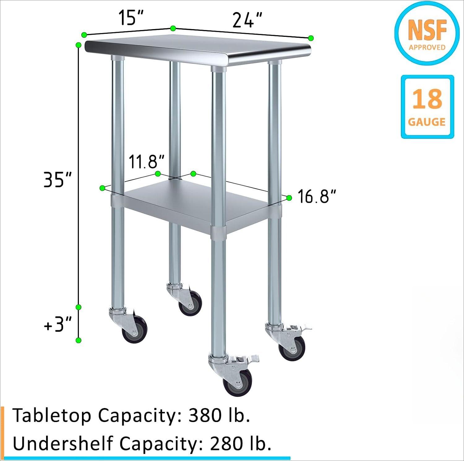 24인치×15인치 헤비듀티 스테인리스 스틸 유틸리티 작 - Commercial Kitchen Prep Table With Storage 리뷰 및 가격