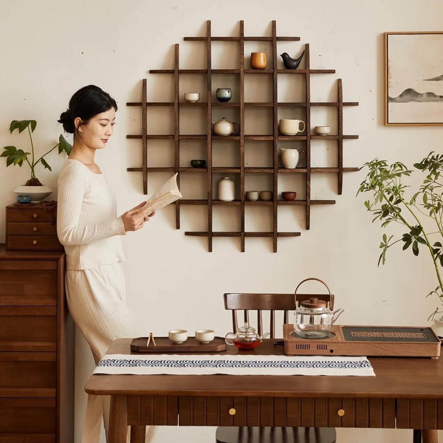 원목 중국식 찻잔 홀더 벽걸이형 찻주전자 진열대 벽 장 - Commercial Kitchen Walls 리뷰 및 가격