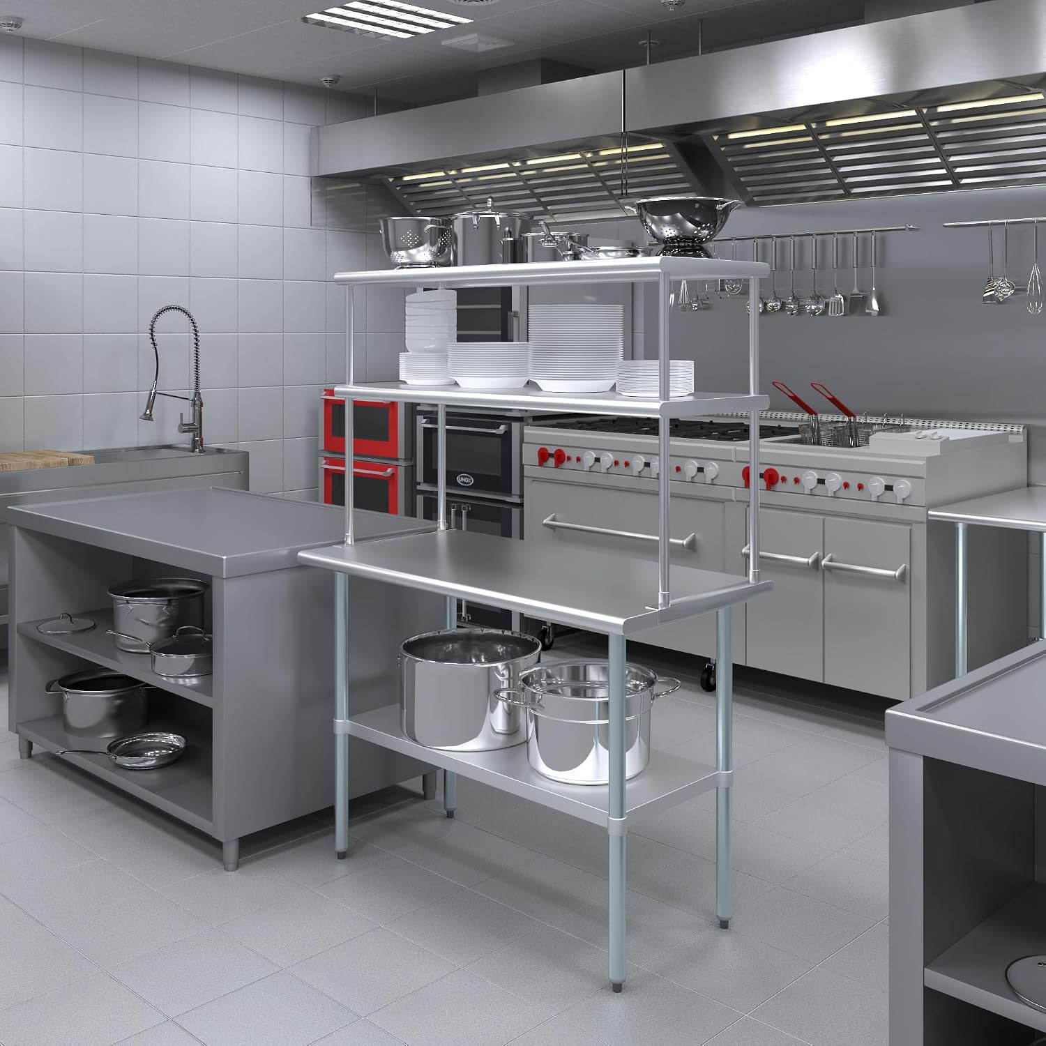 48인치 이중 스테인리스 스틸 테이블 장착형 상단 선반 - Commercial Kitchen Prep Table With Storage 리뷰 및 가격