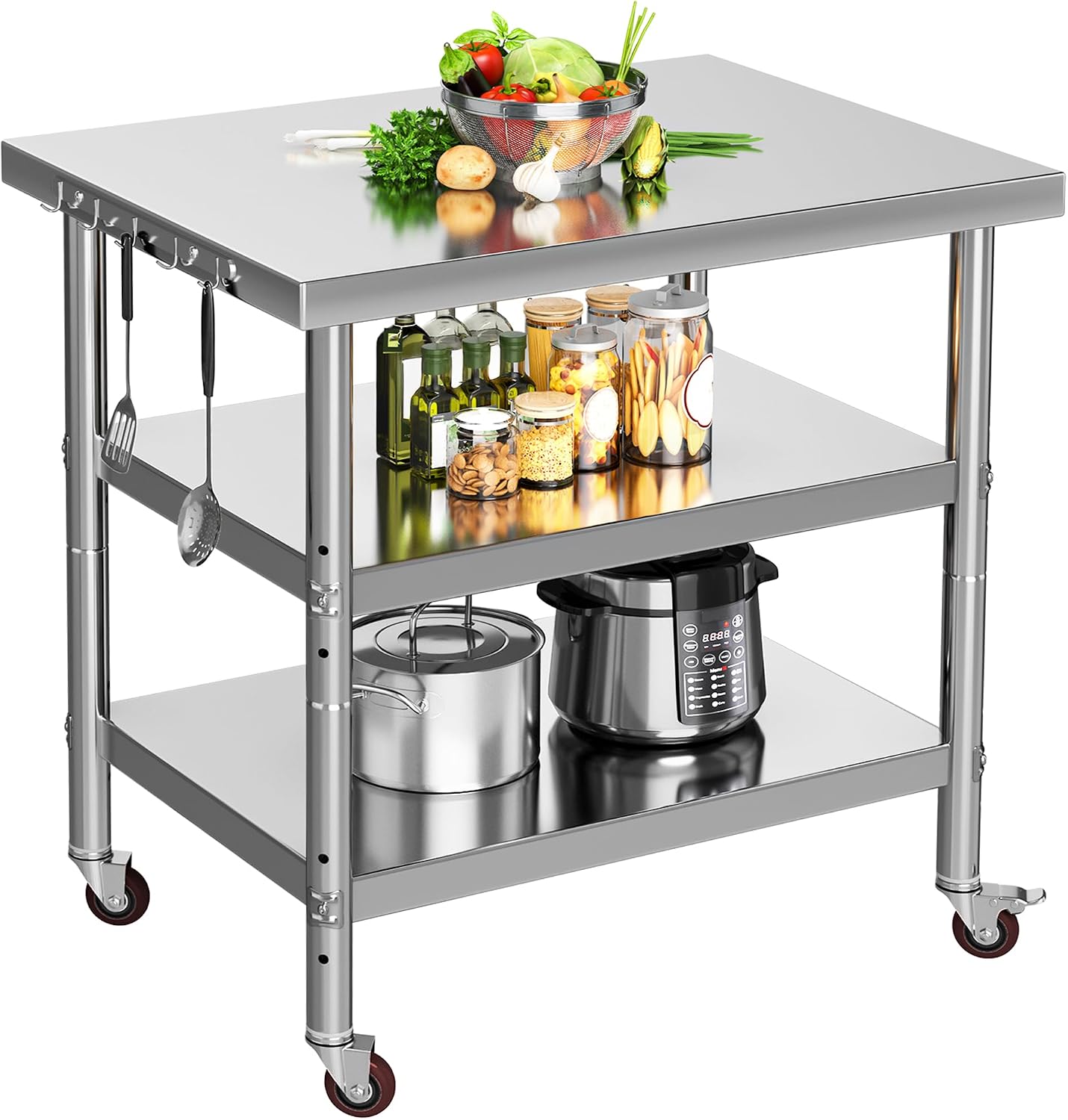 스테인리스 스틸 식품 준비 테이블, 3단 헤비듀티 금속 - Commercial Kitchen Prep Table With Storage 리뷰 및 가격