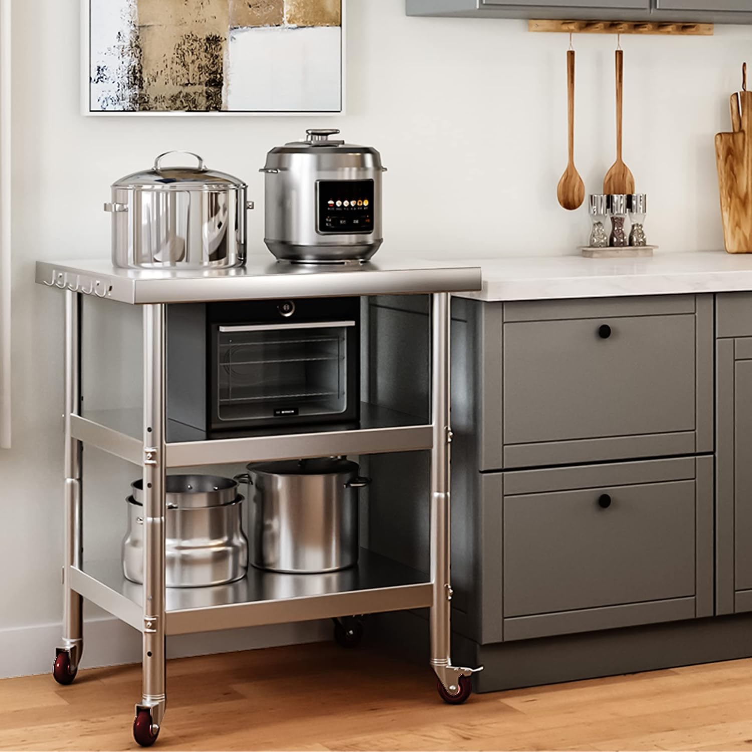 스테인리스 스틸 식품 준비 테이블, 3단 헤비듀티 금속 - Commercial Kitchen Prep Table With Storage 리뷰 및 가격