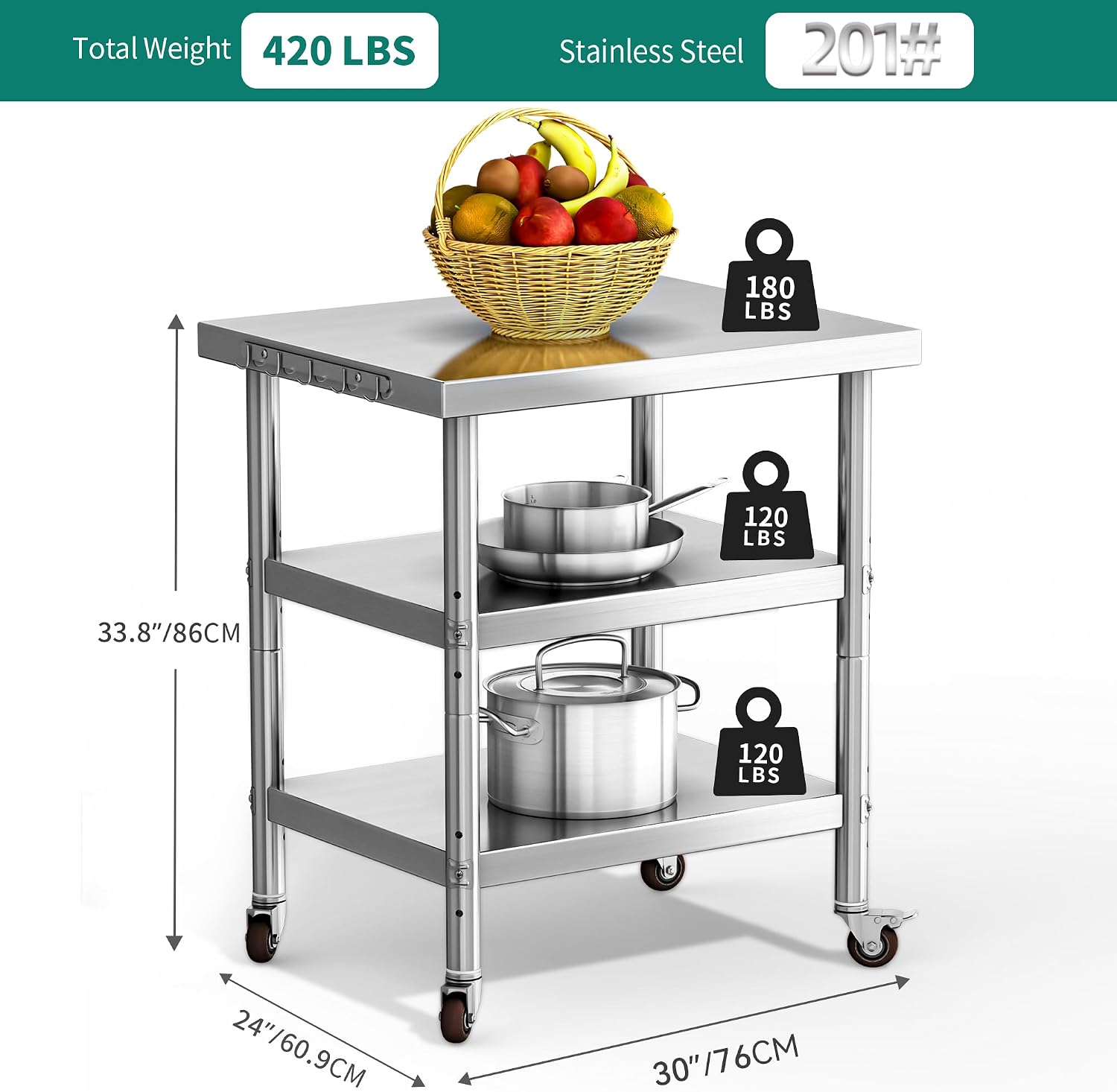 스테인리스 스틸 식품 준비 테이블, 3단 헤비듀티 금속 - Commercial Kitchen Prep Table With Storage 리뷰 및 가격