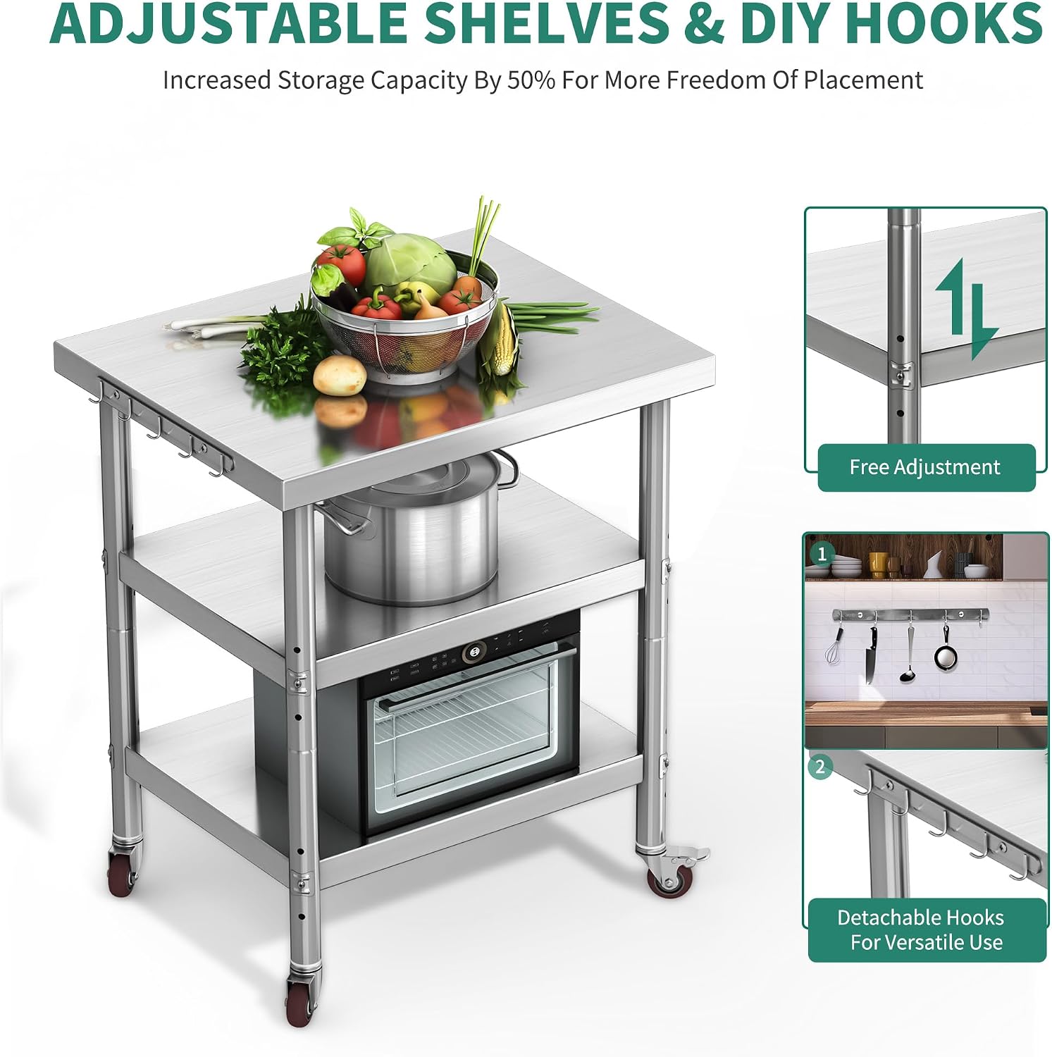 스테인리스 스틸 식품 준비 테이블, 3단 헤비듀티 금속 - Commercial Kitchen Prep Table With Storage 리뷰 및 가격