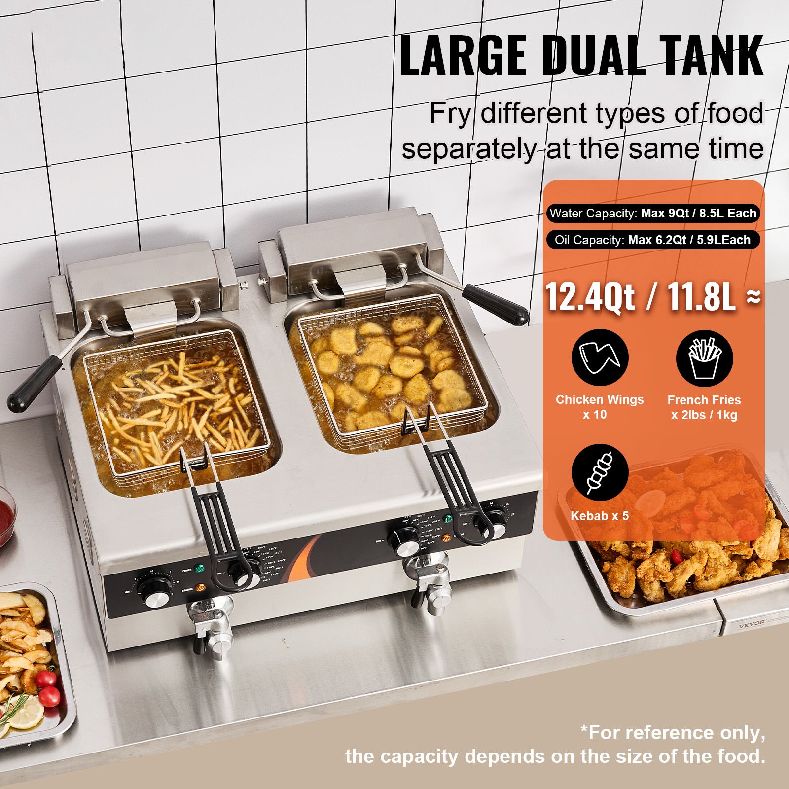 상업용 딥 프라이어 3500W, 듀얼 탱크 전기 카운터 - Commercial Kitchen Use 리뷰 및 가격