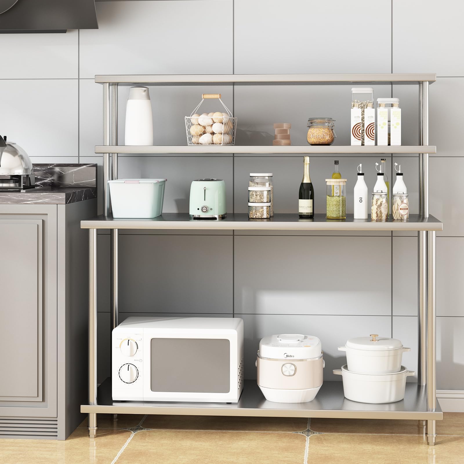 오버쉘프가 있는 스테인리스 스틸 테이블, 60인치 X  - Commercial Kitchen Prep Table With Storage 리뷰 및 가격